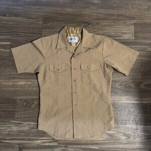 Tan short sleeve button up shirt